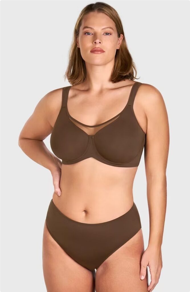 Model showing how to choose the right sports bra size