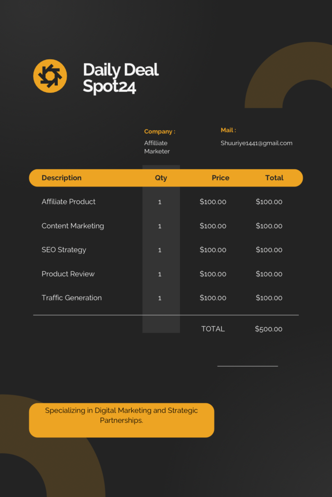 DailyDealSpot24 Affiliate Marketing Invoice Example