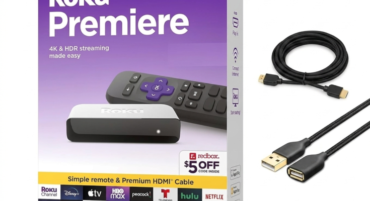 Roku Premiere 4K Streaming Media Player with Premium High Speed HDMI Cable