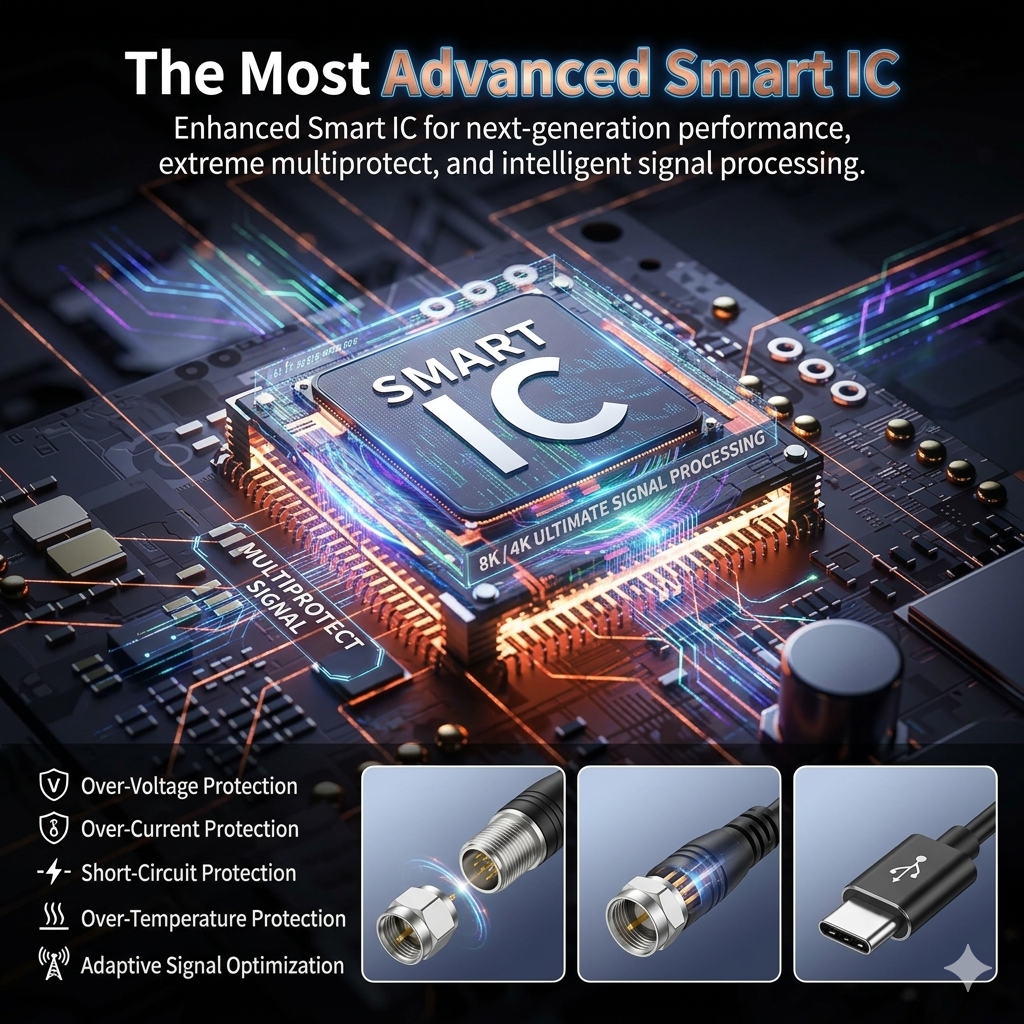 Advanced Smart IC Chip technology inside the 2025 Upgraded Long Range Digital TV Antenna for 4K signal optimization