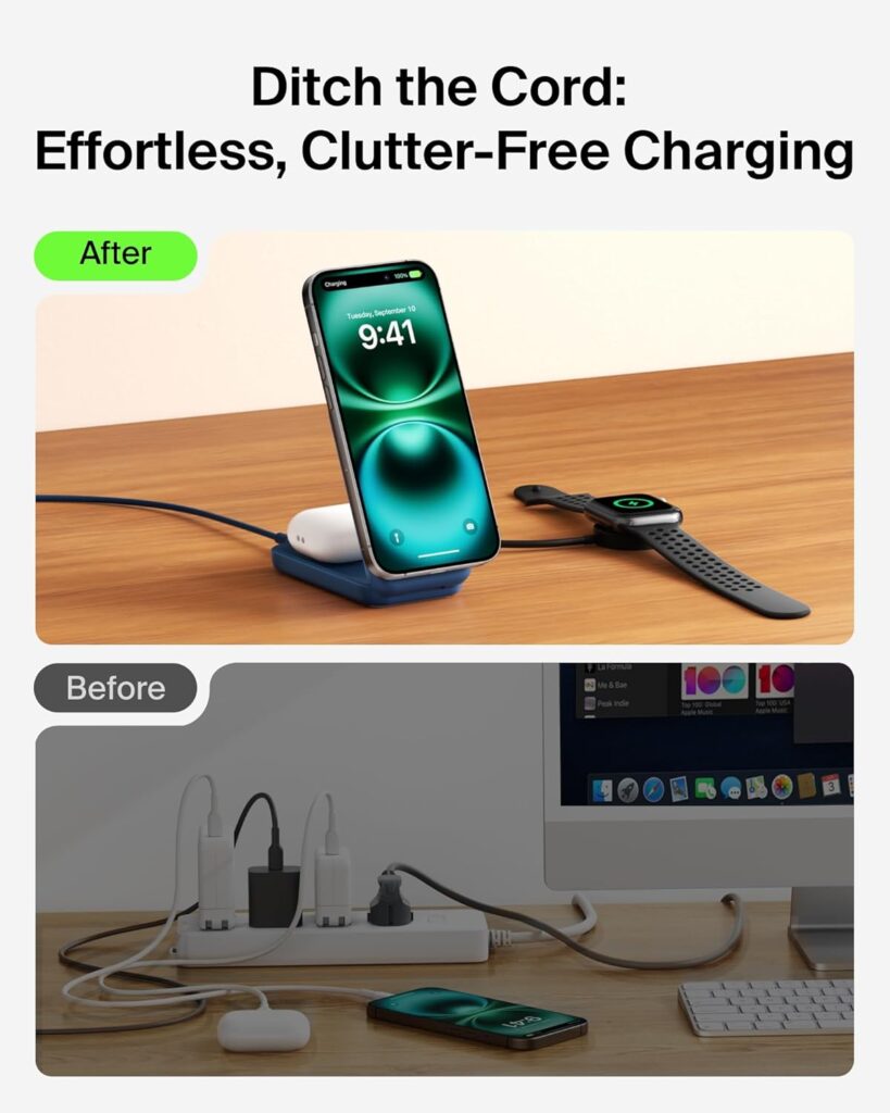 Belkin BoostCharge Pro 2-in-1 Magnetic Wireless Charging Pad clutter-free desk⁠
